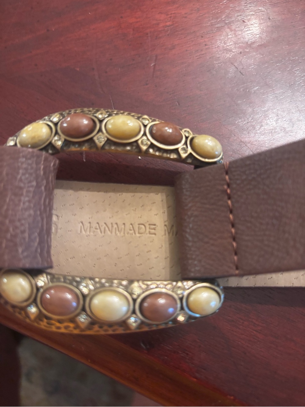 Chico's Brown and Cream Beaded Leather Belt